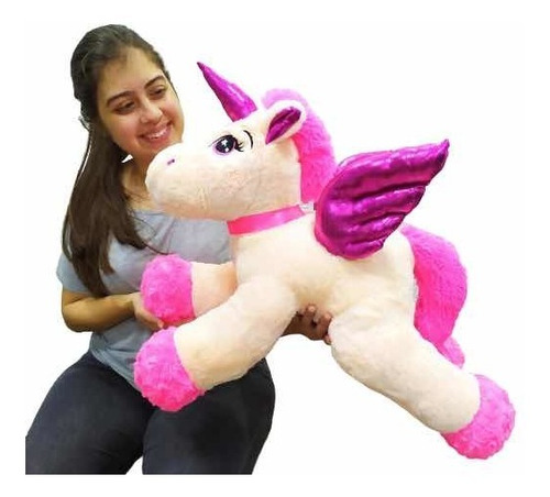 Peluche Unicornio Alas Fucsias 65cms + Envío Gratis