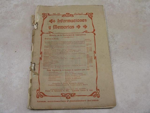 Mercurio Peruano:boletin Ingenieria 11,12-1910 L25 Ig8rn