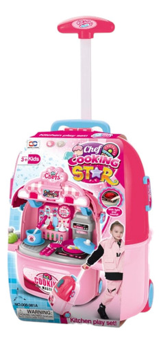 Carro Cocinita Movil Con Accesorios 2 En 1 Color Rosa