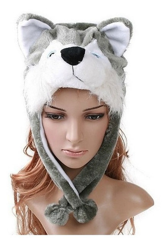 Touca Gorro Bicho Pelúcia Inverno Husky Siberiano Lobo