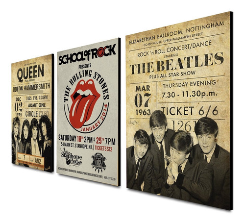 Imagen 2 de 3 de Triptico 60x25 Cms Decorativo Poster Rock Legends