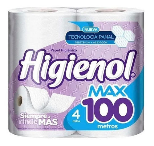 Papel Higiénico Higienol Max Simple 100 mt. De 4 unid.*