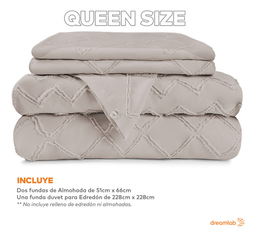 Juego de Funda Para Edredon Duvet con Textura Dreamlab, Tamaño Queen, Color Beige