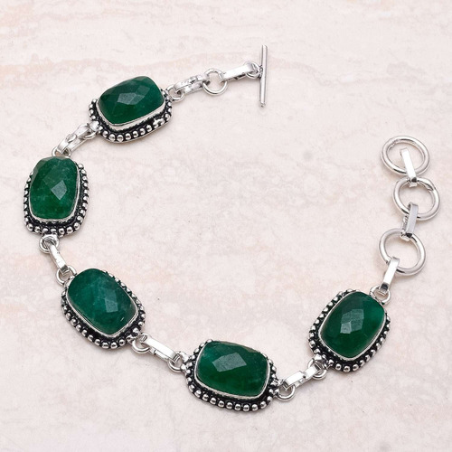 Pulsera En Plata 925 Con Raiz De Esmeralda Facetada