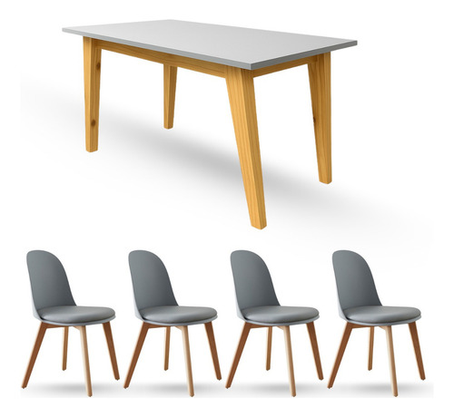 Juego Comedor Nórdico Mesa Escandinava 120 + 4 Sillas Vita Gris