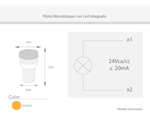 Imagen 5 de 9 de Luz Piloto Monobloque Led Integrado Ojo De Buey Ambar 24v