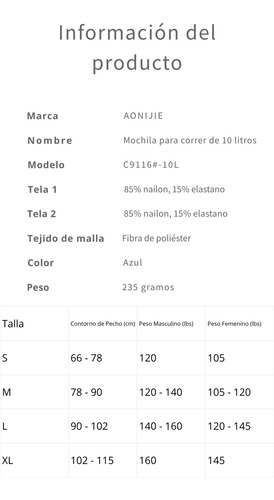 Chaleco Hidratacion 10 Lts Mochila Running Trekking Aonijie Azul Talle S