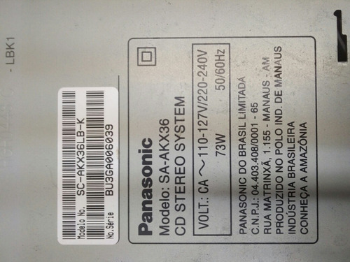 Placa Frontal Completa Som Panasonic Sa-akx36 Completa (Usado)