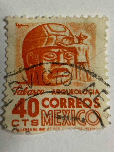 Sello Postal Mexico 1953 Tabasco Arqueología 40 Centavos