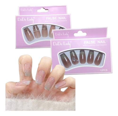 24 Piezas De Uñas Press-on Distintos Colores Uñas Postizas Modelo 4
