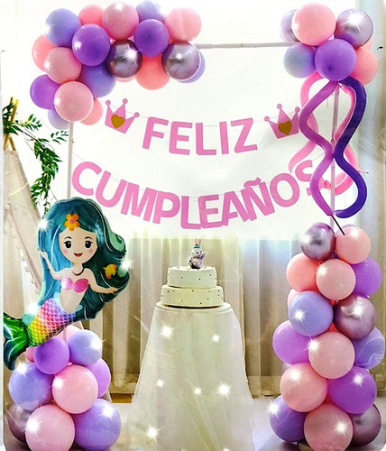 Decoración Con Guirnalda De Globos Motivo Sirena, 52 Piezas.