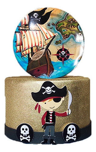 Bolo Fake Tema Pirata Dourado - Base Única 15x10 Topo C