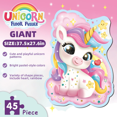 Puzzle Wookidel Unicorn Floor, 45 Piezas, Para Niños De 3 A