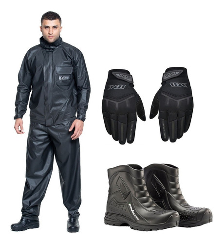 Kit Capa De Chuva + Luva X11 + Bota Pantaneiro,  Roupa Moto