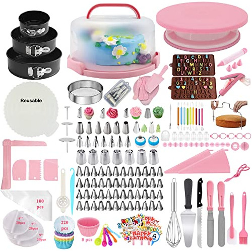 Gawren-h&e Cake Decorating Kit-599 Pcs Pink Cake Decorating