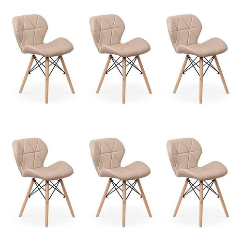 Kit 06 Cadeiras Charles Eames Eiffel Slim Wood Estofada