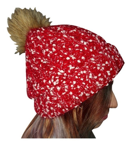 Gorro Lana Acrilica Pompón Grueso Afelpado Dentro Abrigado