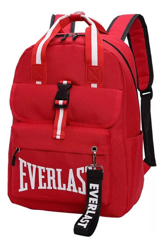 Mochila Cartera Everlast Mujer Espalda Urbana Dama Llavero Color Rojo Diseño De La Tela Liso