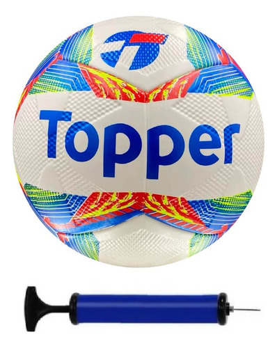 Bola Futebol Society Topper Slick + Bomba De Ar Cor Azul/vermelho