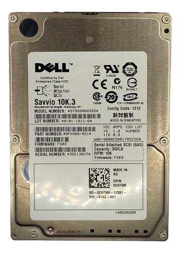 Hd Dell 300g Sas 10k 2,5 6gb 0c975m C975m St9300603ss