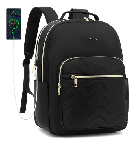 Amygem Mochila De Viaje Para Laptop Para Mujer, Negro -, Moc