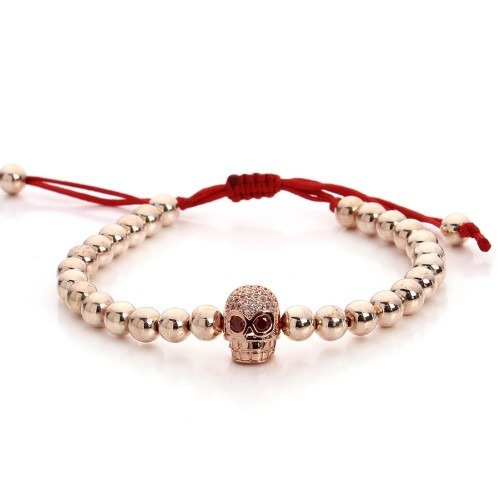 Pulsera Antraxlife Cuentas Craneo Anil Oro Hilo Rojo Moda