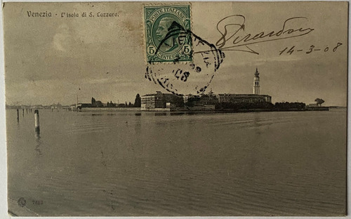 Antigua Postal, Isla S. Lazaro, 1908, Venecia, Italia, 4p059