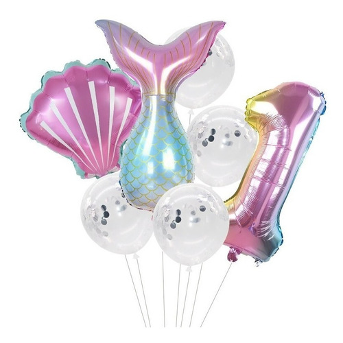 Imagen 1 de 1 de Set 7 Globos Cola De Sirena Metálicos Y Látex Cumpleaños