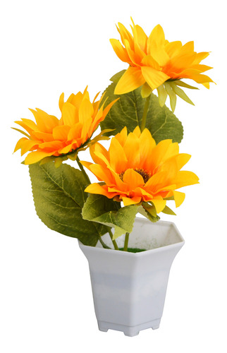 Planta Girasoles Artificiales En Macetero Plástico 28cm