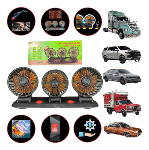 360 Grados Triple Ventilador Para Auto Carro Coche 12-24v