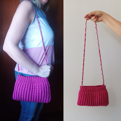 Bolsa Transversal Crochê Relax Ornami Domo - Fio De Malha Rosa Crochê Relax Cromada Rosa Cromada