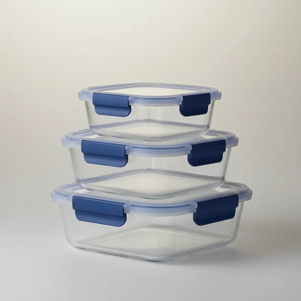 Setx3 Tuper Vidrio Hermetico Cuadrado Horno Frezzer Microsml Color Azul