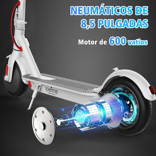 Patín eléctrico plegable para adultos lcd 35 km/h 600 w 8.5 pulgadas con luz led control de aplicación 3 niveles de velocidad ajustable batería 36 v 10.5 ah blanco Xgody