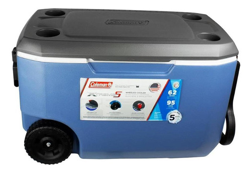 Caixa Térmica Cooler Xtreme 5 62qt 58l C/ Rodas Azul E Cinza
