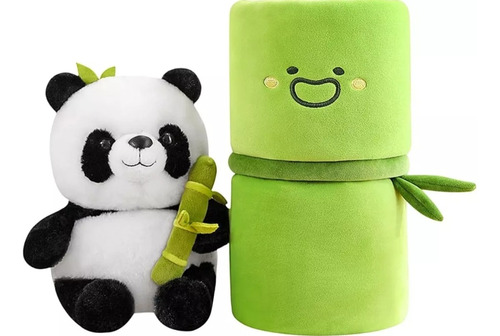 Simpático Muñeco Panda Y Almohada De Felpa De Bambú 25cm