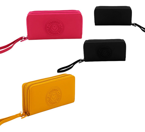 Billetera Compacta Trendy Estilo Moderno En Cuero Pu Color Negro Diseño De La Tela Liso