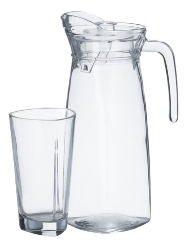 Jarra Del 1l De Cristal Con Tapa Y 4 Vasos De 300 Ml Transparente