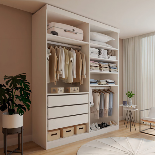 Closet Casal Sem Portas 3 Gavetas Roma Branco Eawt