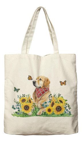 Bolsa De Lona Con Diseño De Girasoles De Perro Para Mujeres,