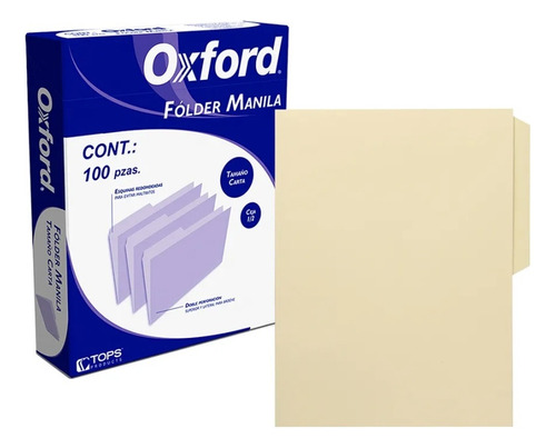 Folder Carta Oxford Color Crema Caja Con 100 Carpeta