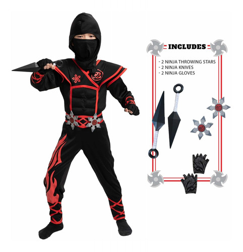 Disfraz Infantil Unisex De Ninja Rojo Llama Grande (10-12 Ar