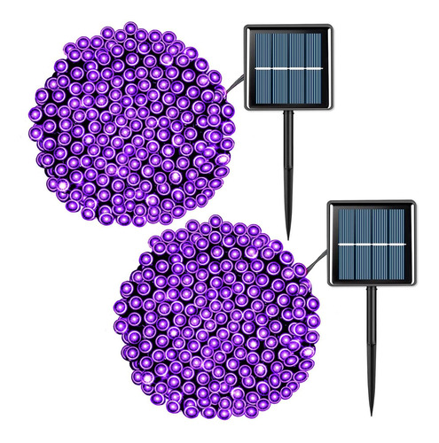 Qitong Paquete De 2 Luces Solares De Navidad Moradas, 400 Lu