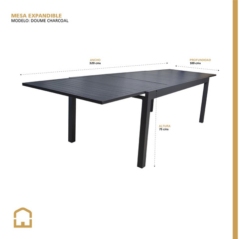 Mesa De Comedor Expandible Doume Interior,exterior 2 M/3.2 M Carbón