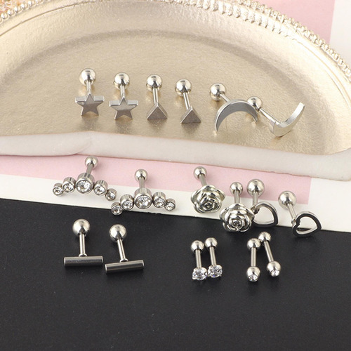 Conjunto De Brincos 18x Tragus Flor Coração Hélix