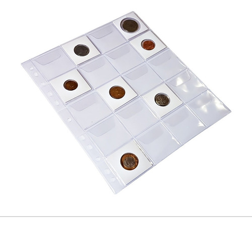 Imagem 3 de 5 de 10 Plásticos Para Moedas Coin Holder Folha 20 Espaços C/ Aba