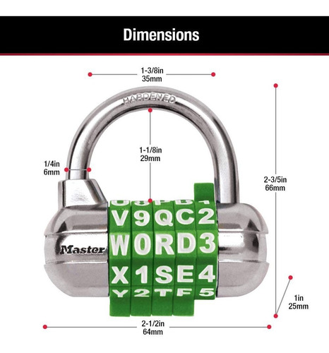 Imagen 6 de 7 de Candado Master Lock / Combinacion Letras Y Numeros Mod.1534d