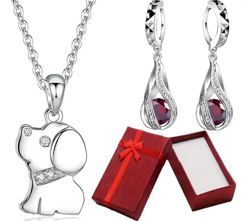 comprar Conjunto Plata 925 Aros Collar Cadena Pendientes Corazón 