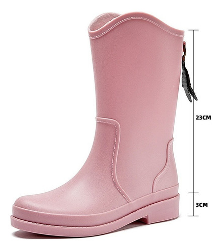 Botas Moda De Lluvia De Mujer Impermeable Con Tacon Bajo