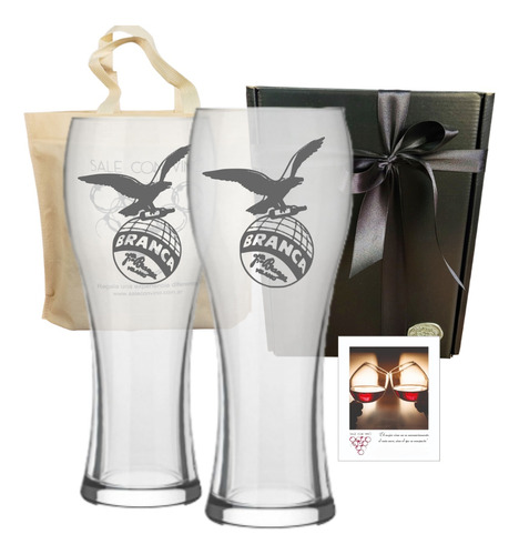 Box Regalo Empresarial Vaso Fernet Branca X 2 Logo Grabado 