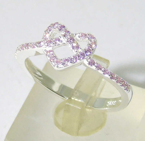 Imagen 4 de 6 de Anillo Plata 925 Cubic Corazón Entrelazado Garantía Escrita